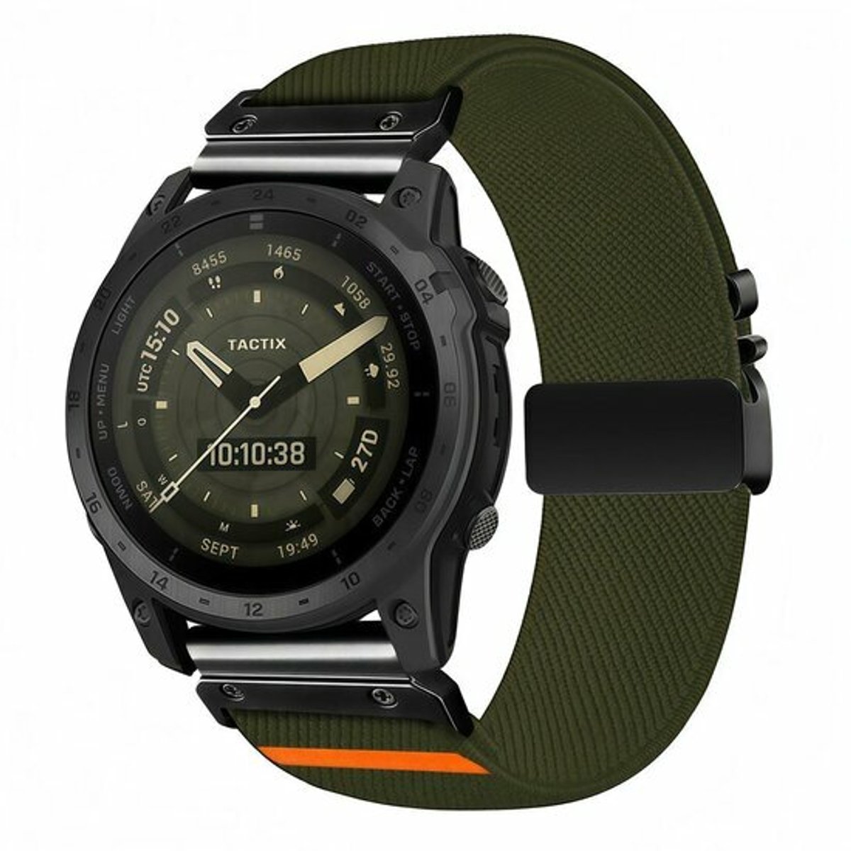 By Qubix - Geschikt voor Garmin bandje - 22mm Quickfit - Nylon bandje met parachute sluiting - Donkergroen - Geschikt voor Garmin Fenix 9 / 9 pro - 47mm