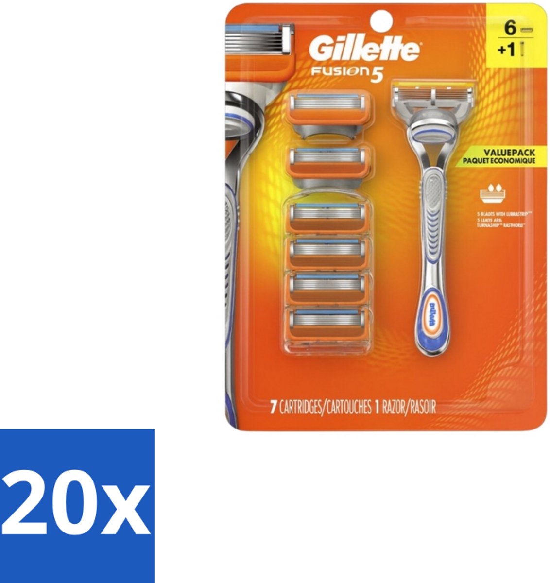 20 x Gillette - Fusion5 – Houder + 6 Mesjes - Scheermes - Scheersysteem - Glad Scheeren - Comfortabel Scheren - Huidbescherming