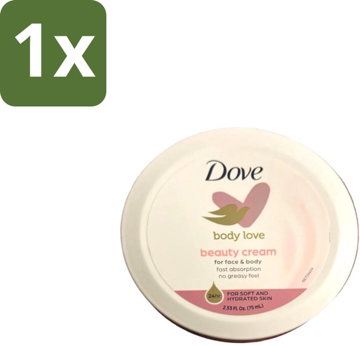 1 x Dove – Bodycrème – Beauty Cream – 75 ml - Bodycrème - Hydratatie - Huid Verzorging - Gezicht Verzorging - Handen Verzorging