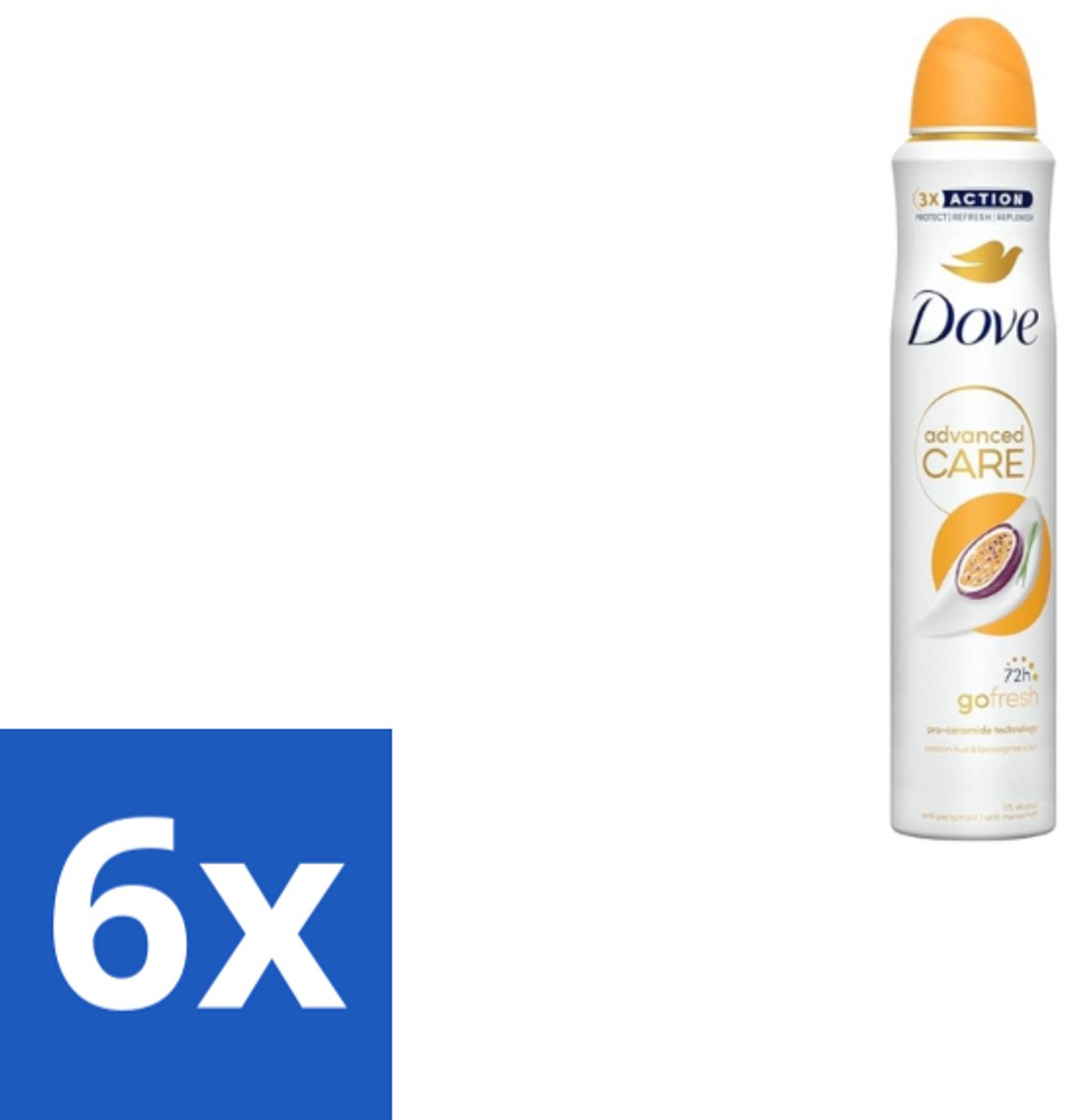 6 x Dove – Deodorant Spray – Passion Fruit – 250 ml - Passievrucht Deodorant - Frisse Geur - Oksel Verzorging - Transpiratiegeur - Mild Voor Huid
