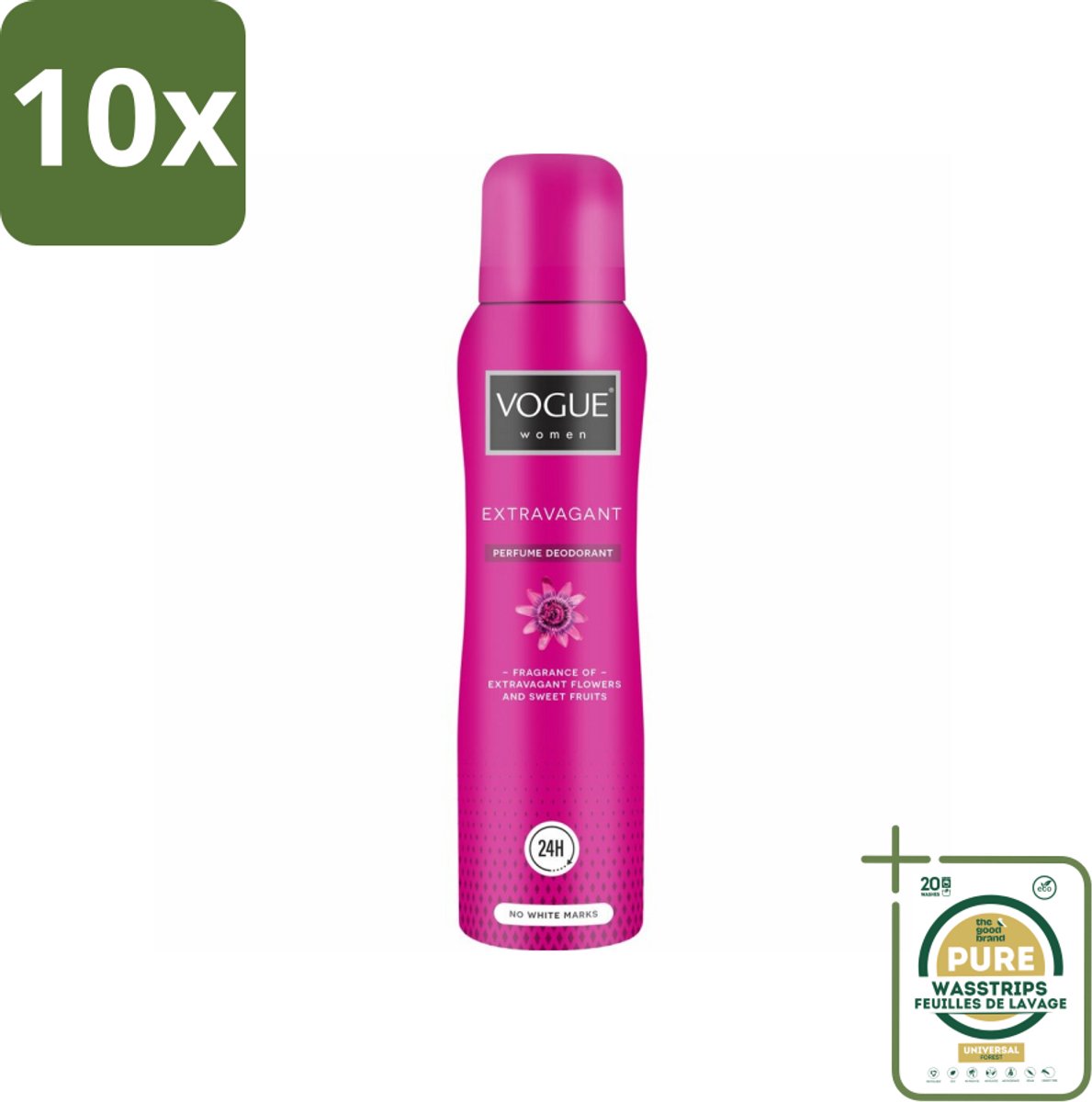 10 x Vogue Women - Extravagant - Parfum Deodorant - 150 ml - Grootverpakking - Parfum Deodorant - Fruitige Geur - Bloemige Geur - 24 Uur Bescherming - Zweetbescherming