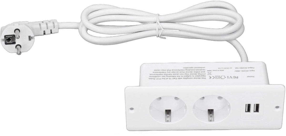 Culnflun embedded Power Outest, met 1,5 m netwerkkabel, 2 USB en 2 10A-verbindingen, Euro 230-265V Table Socket, Flush - ShopVlot