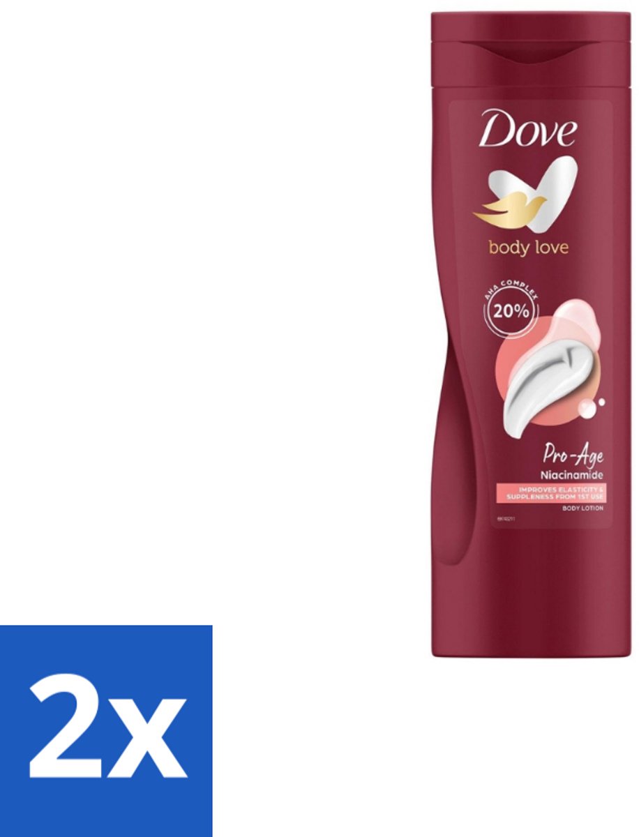 2 x Dove – Bodylotion – Body Love Pro Age – 400 ml - Hydratatie Huid - Bodylotion Voor Rijpere Huid - AHA Complex - Niacinamide - Huidverzorging