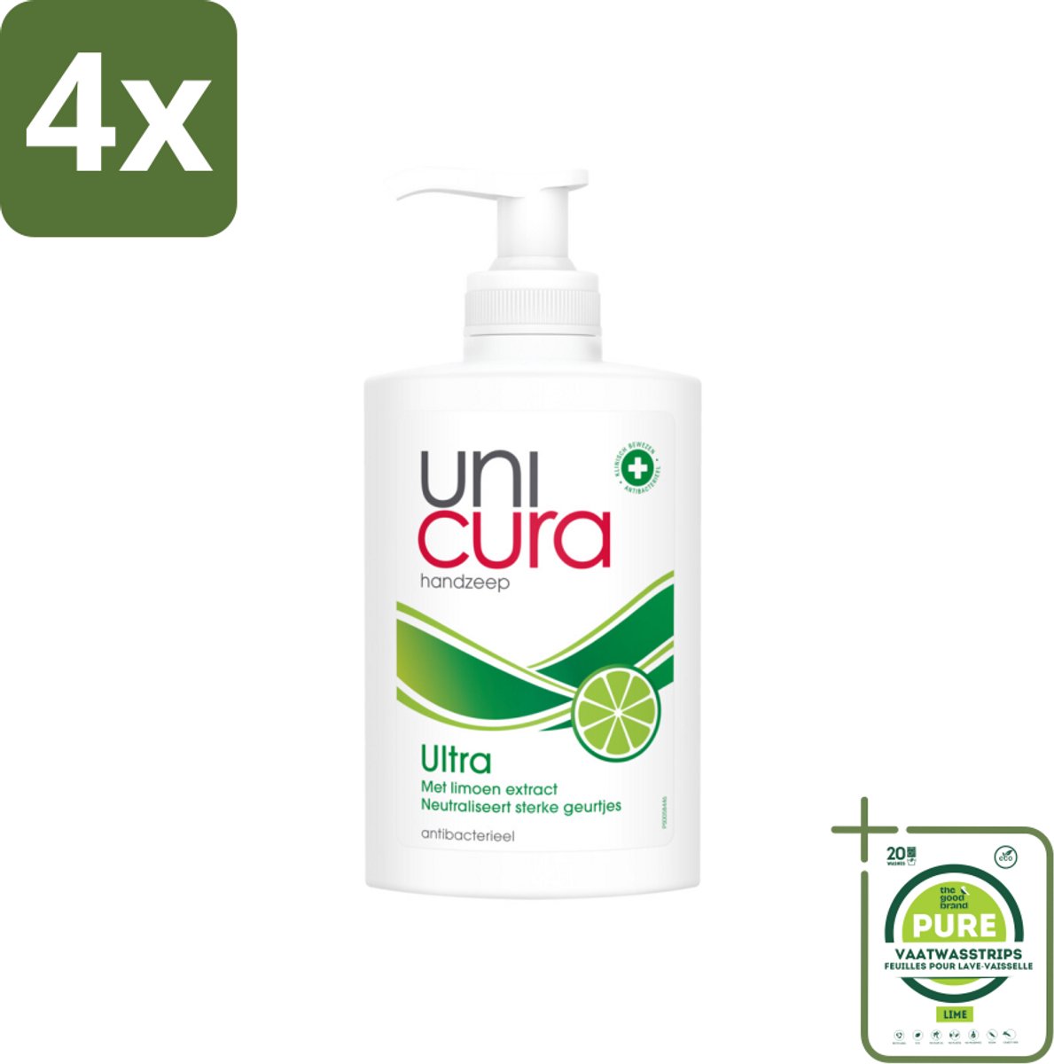 Unicura Vloeibare Handzeep Ultra 250 ml - Voordeelverpakking - 4 stuks - Handzeep - Antibacteriële handzeep