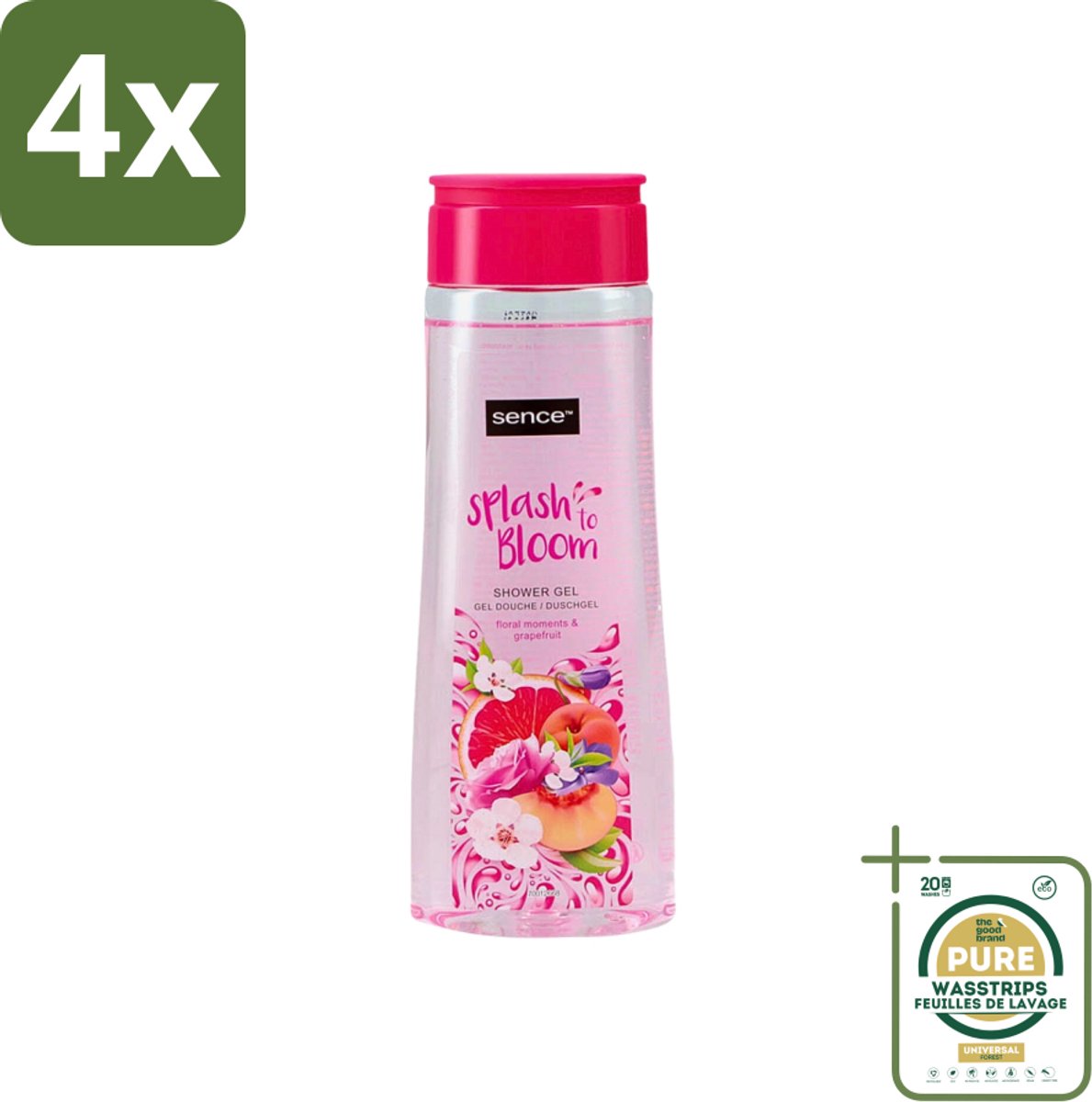 Sence - Floral Moments & Grapefruit - Douchegel - Fris & Fruitig - 300 ml - Voordeelverpakking - 4 stuks - Bloemige geur - Fris