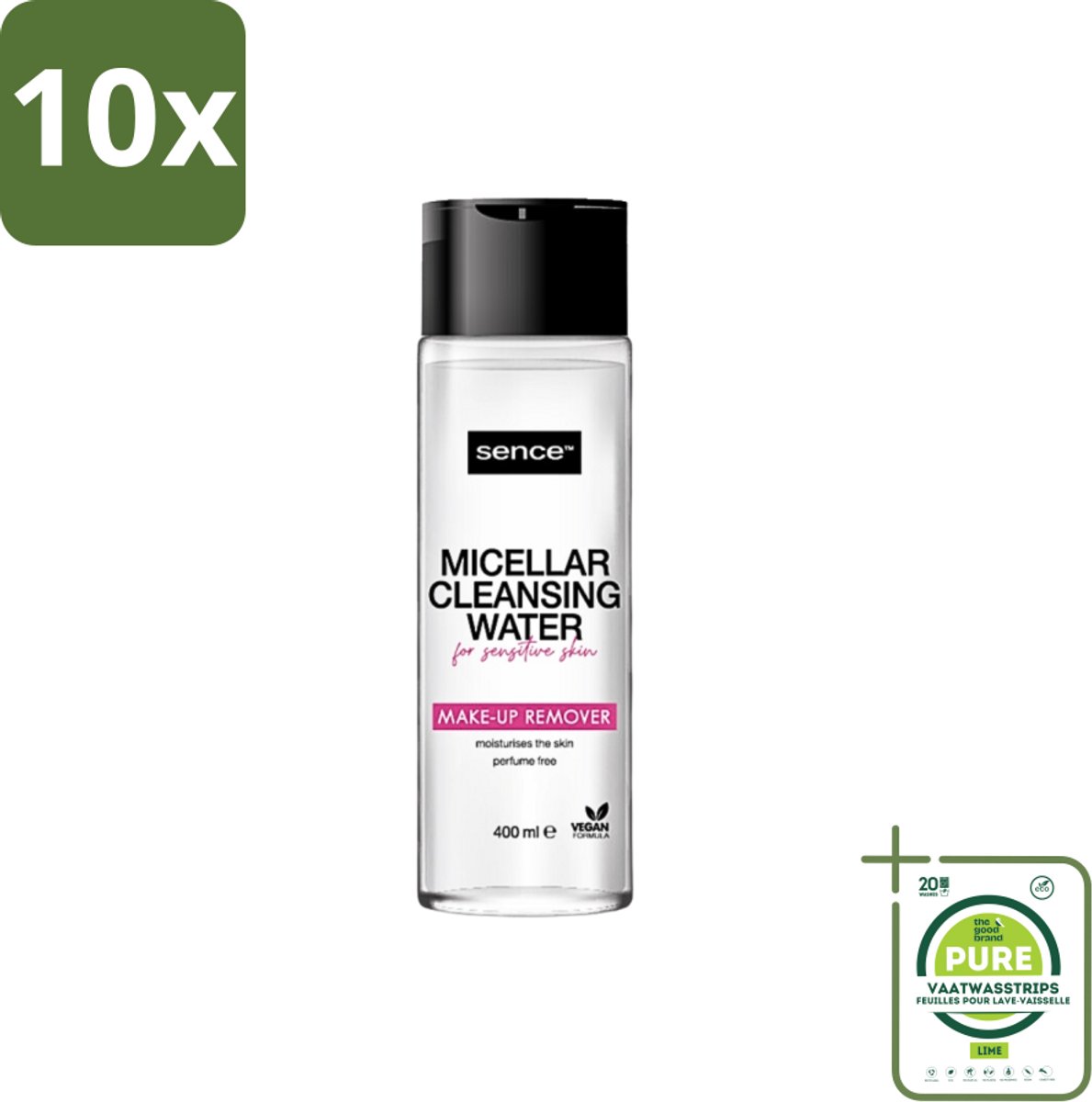 10 x Sence - Gevoelige Huid - Micellair Water - Make-up Remover - 400 ml - Grootverpakking - Gevoelige Huid - Make-up Remover - Micellair Water - Hypoallergen - Parfumvrij