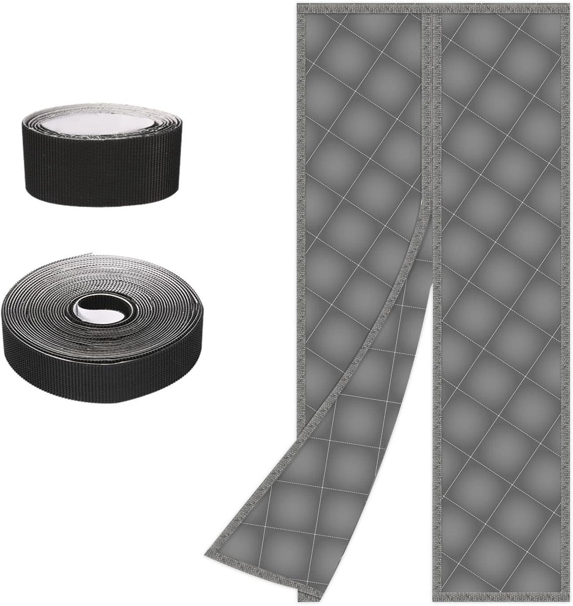 Deur Isolatie Gordijn - Warmte Gordijn - Tocht Vrij Houden - Automatische Magneet Sluiting - 90 x 210 cm - Grijs