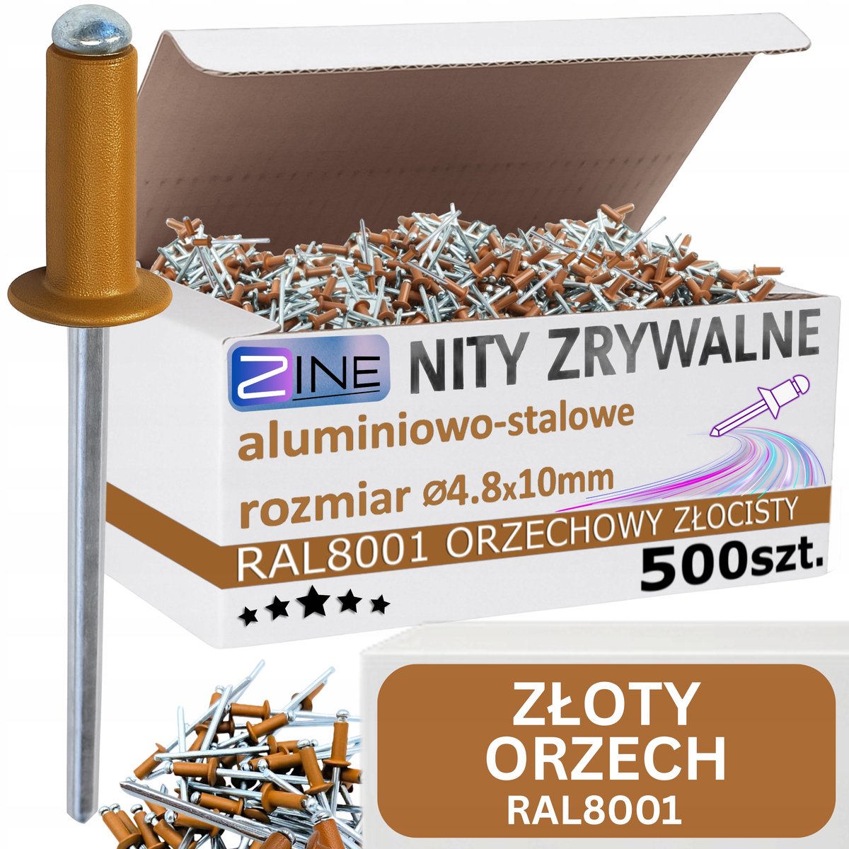 500x Zwarte Aluminium Blindklinknagels 4.8x10mm RAL8001