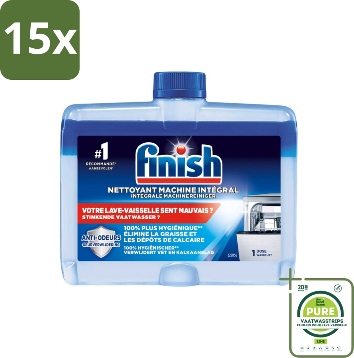 15 x Finish Integrale Machinereiniger Regular 250 ml - Grootverpakking - Vaatwasmachine Reinigen - Vet Verwijderen - Kalk Verwijderen - Geur Verwijderen - Vaatwasmachine Onderhoud