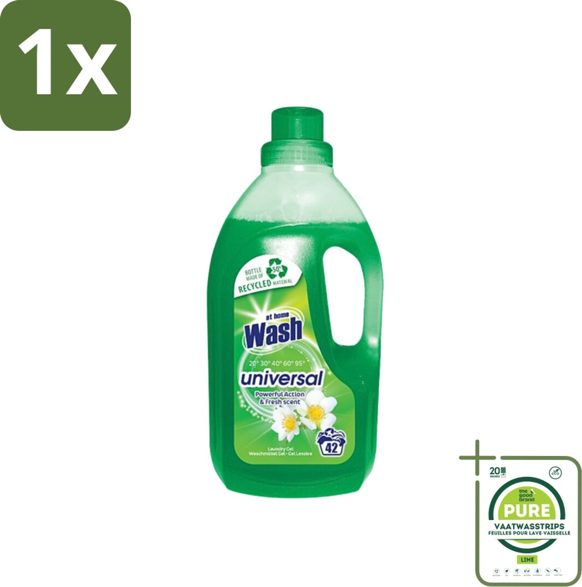 1 x At Home - Wash - Wasmiddel - Alle Was - Frisse Geur - 42 Wasbeurten - Wasmiddel - Was - Textiel - Vlekken - Frisse Geur