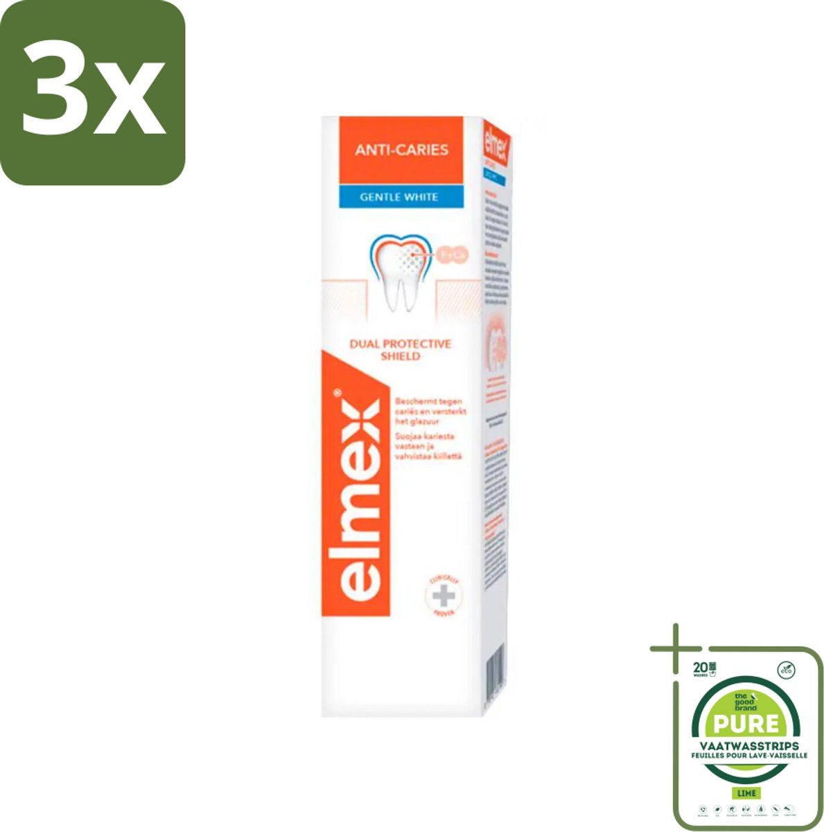 3 x Elmex Tandpasta Anti-Cariës Gentle White 75 ml - Grootverpakking - Anti Cariës - Whitening Tandpasta - Tandpasta Anti Cariës - Remineralisatie - Tanden Beschermen