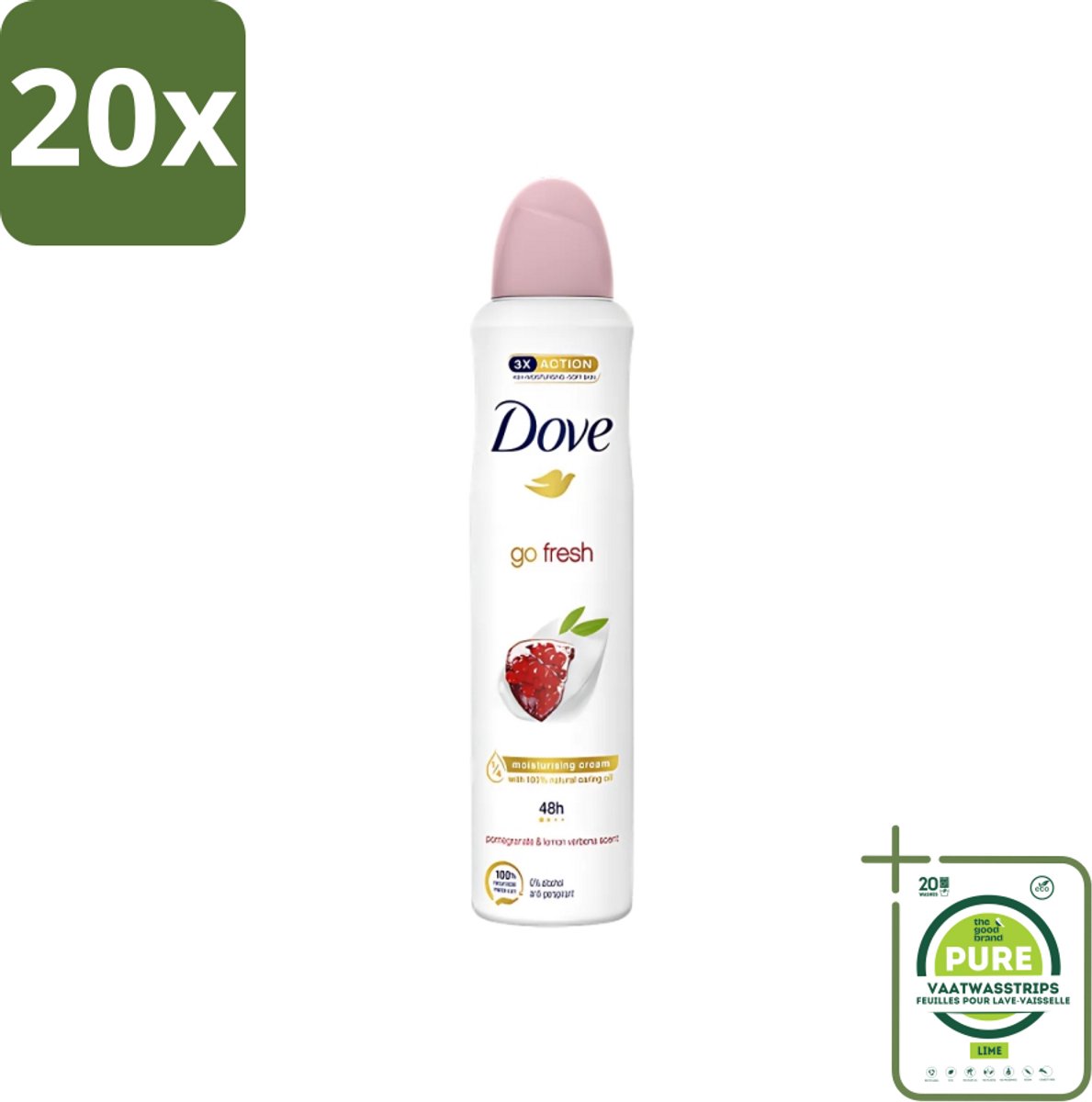 20 x Dove - Deodorant - Spray Go Fresh - Granaatappel - Fruitige geur - 250 ml - Grootverpakking - Dove Deodorant Spray - Granaatappel Citroenverbena - Fruitige Geur - Anti-Transpirant - Alcoholvrij
