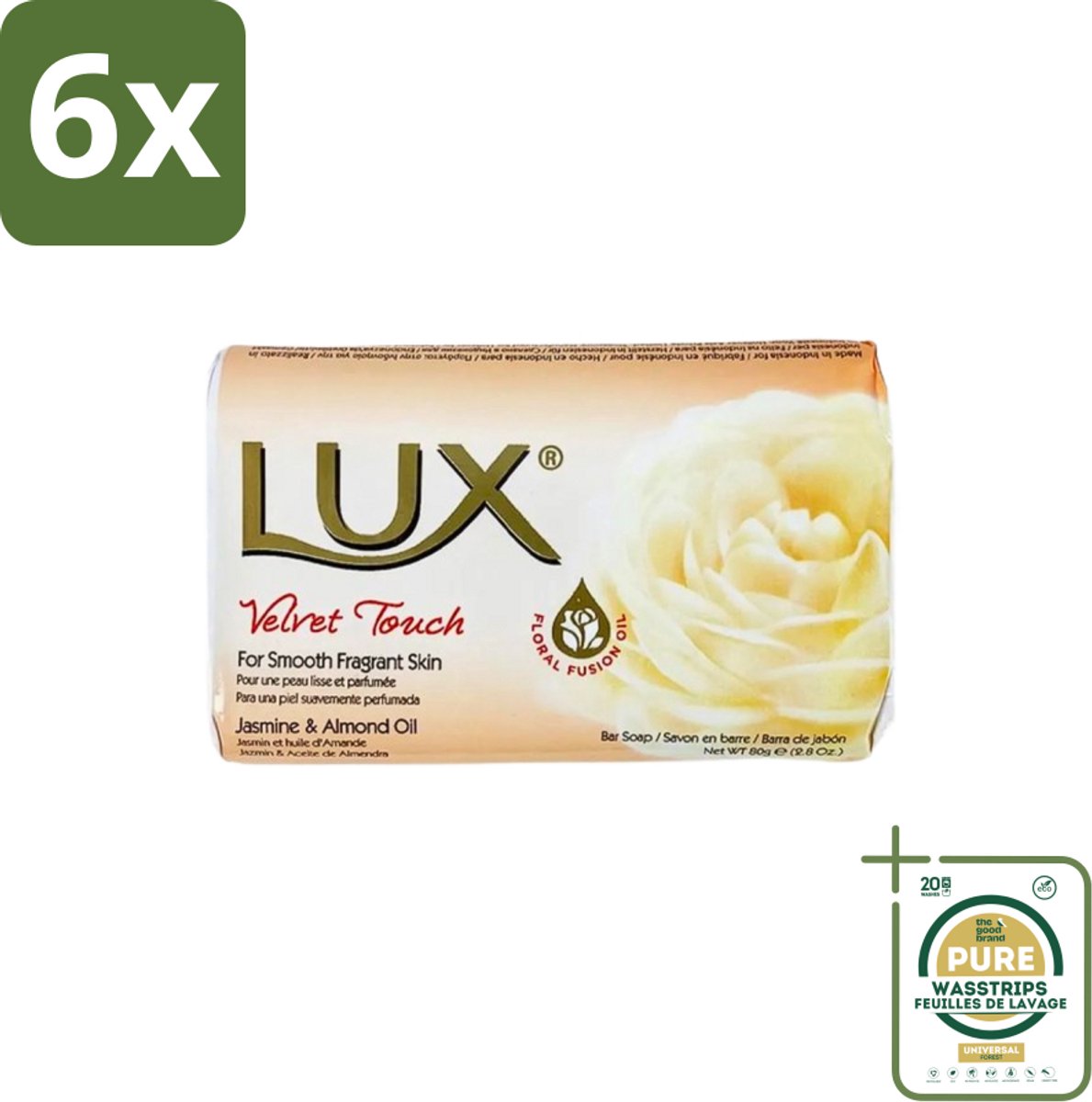 Lux - Zeep - Velvet Touch - Hydraterend - Voor Geurige Huid - 80 g - Voordeelverpakking - 6 stuks - Hydrating soap - Floral soap