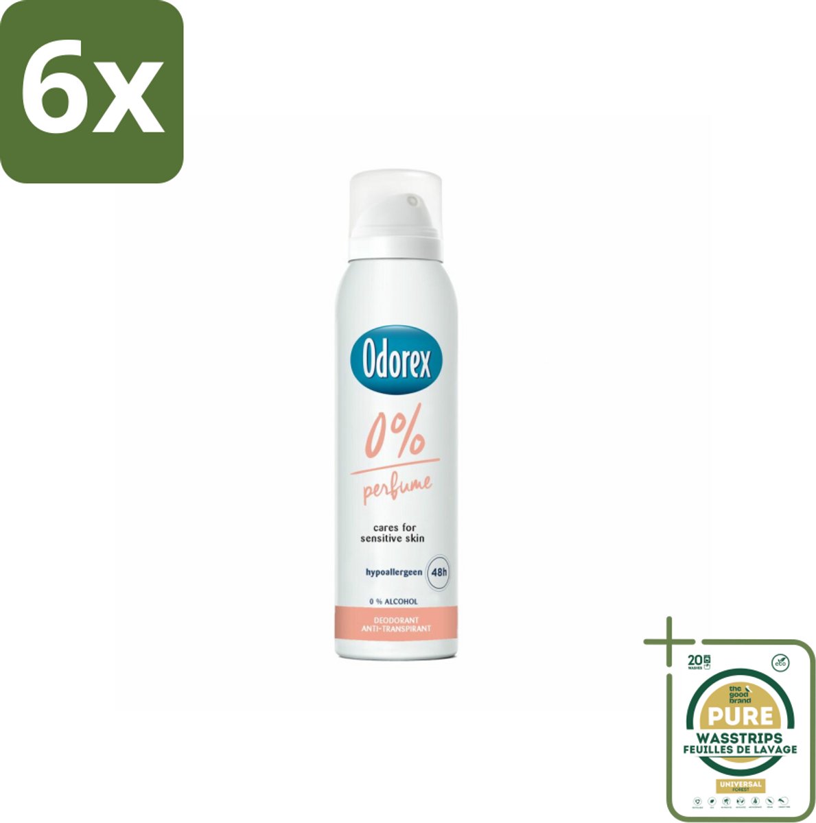 Odorex - Deodorant Spray - 0% Parfum - Zonder Geurstoffen - 150 ml - Voordeelverpakking - 6 stuks - Gevoelige huid - Deospray
