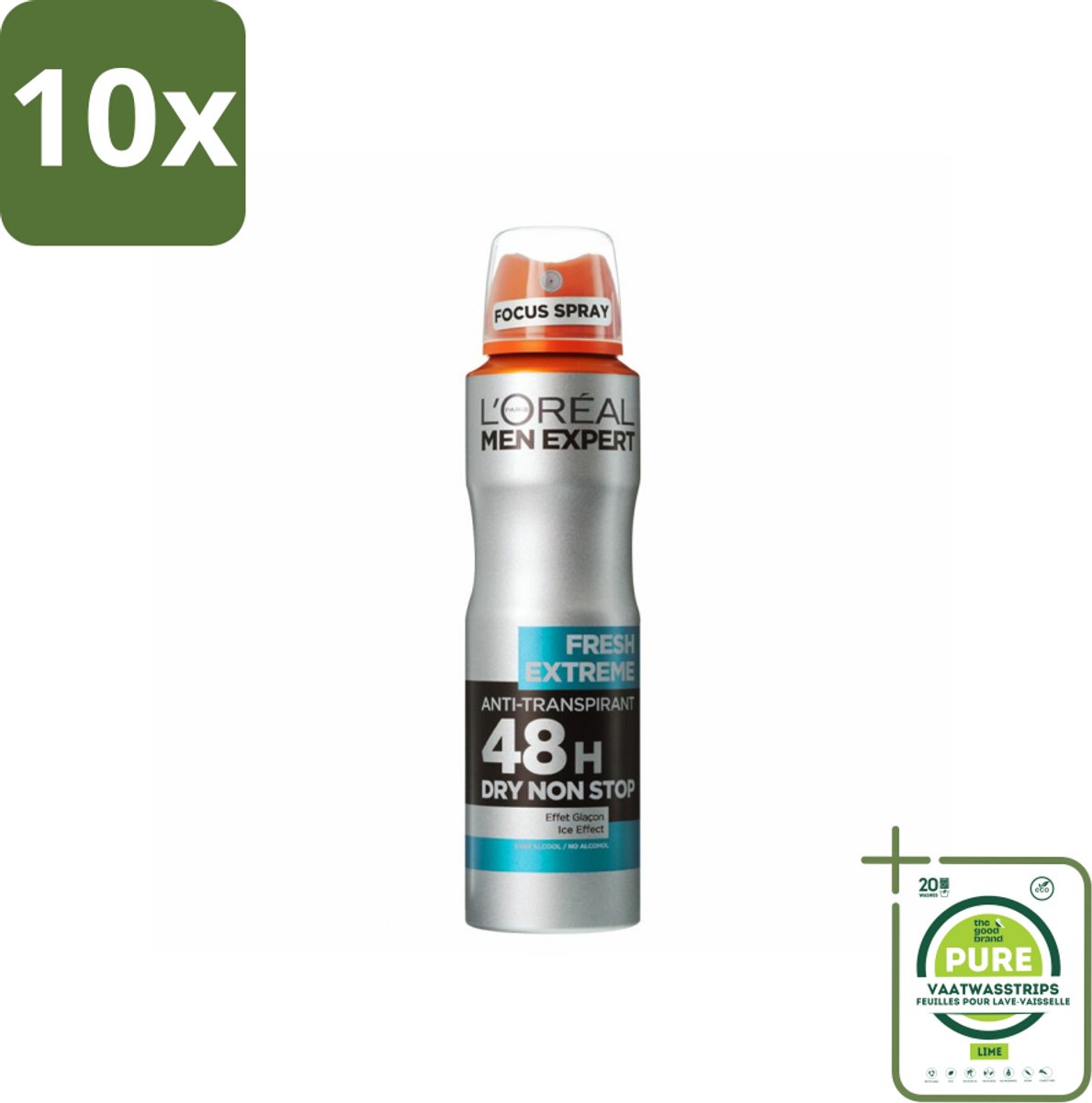 10 x L'Oréal Men Expert Deodorant Spray Fresh Extreme 150 ml - Grootverpakking - 48 Uur Deodorant - Anti-geur - Transpiratiecontrole - Frisse Geur - Deodorant Spray