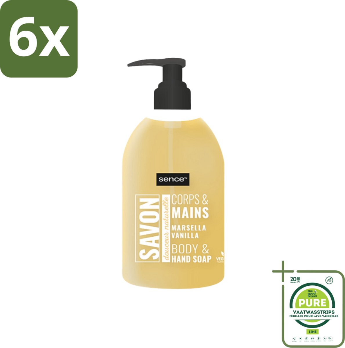 Sence - La Maison Du Savon De Marseille - Handzeep - Vanille - Hygiënisch - 500 ml - Voordeelverpakking - 6 stuks - Savon de Marseille - Handzeep
