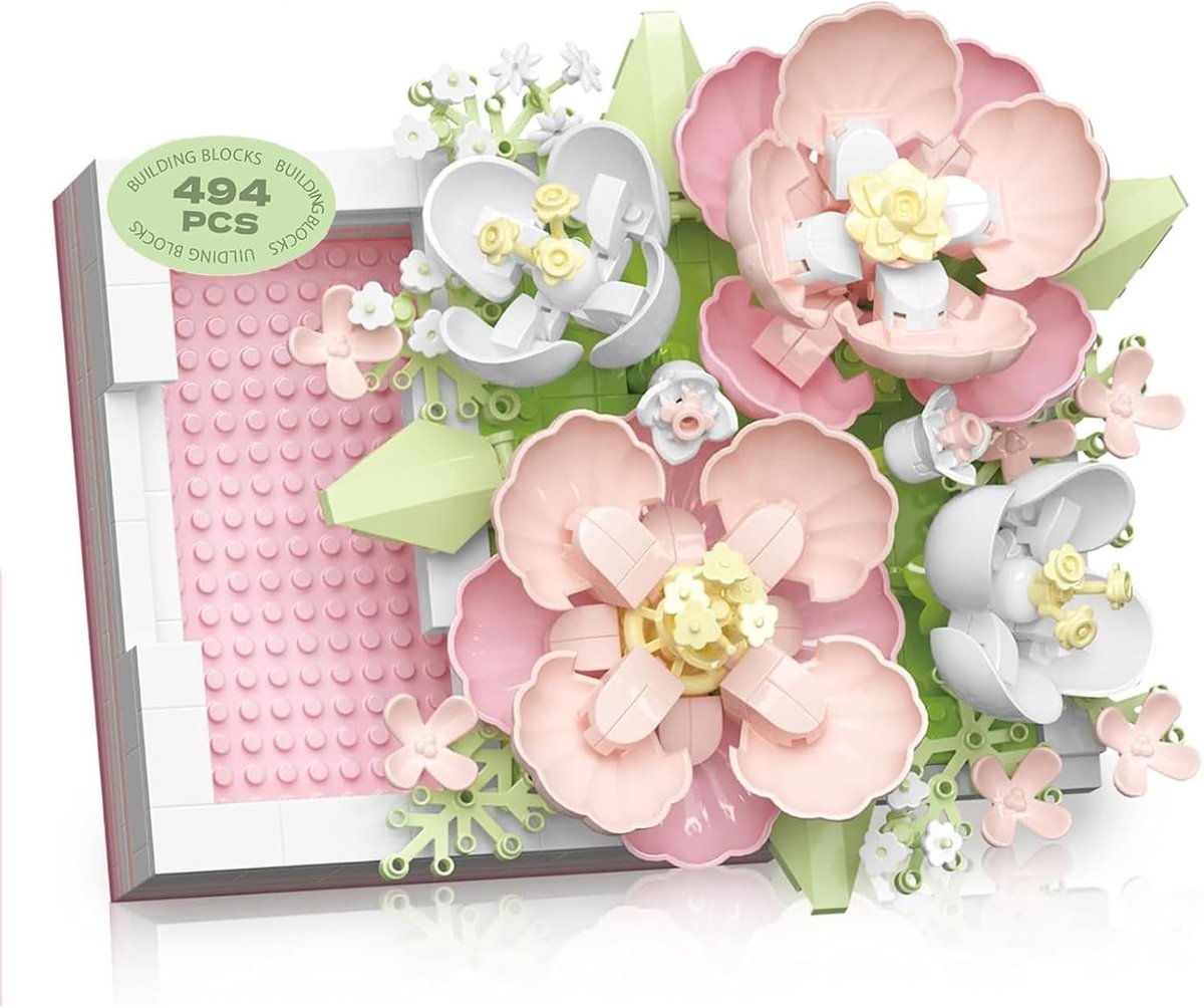Hibiscus Bouwset met 494 Stukken - Kunstbloemen Bouwpakket voor Volwassenen - DIY Decoratie voor Bureau en Interieur