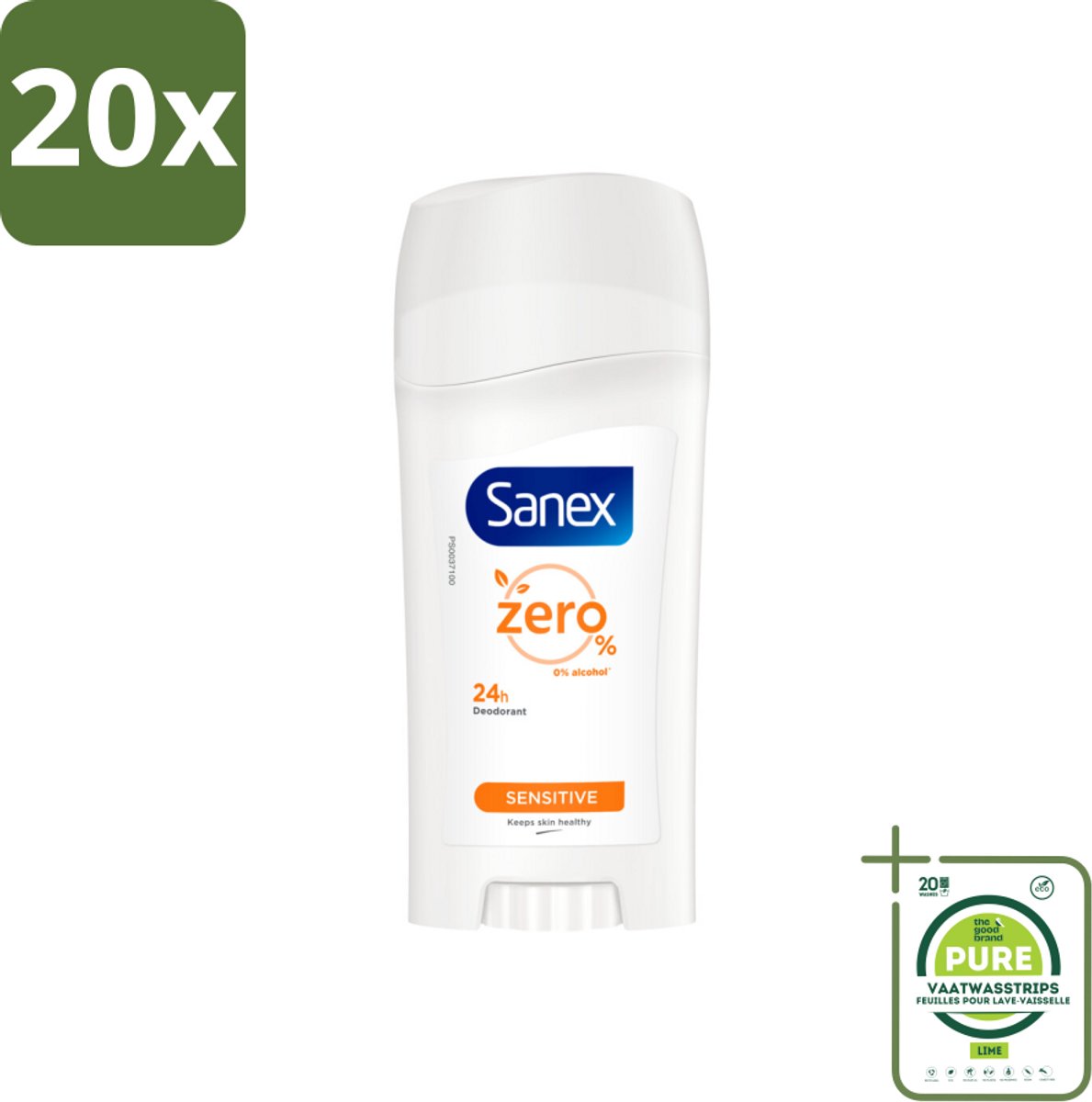 20 x Sanex Deodorant Stick Dermo Sensitive 65 ml - Grootverpakking - Deodorant Stick - Gevoelige Huid - Alcoholvrij - 24 Uur Bescherming - Huidbescherming