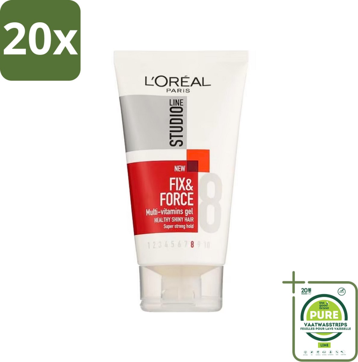 20 x L'Oréal Paris - Studio Line Essentials - Fix & Force - Gel - Super Strong - 150 ml - Grootverpakking - Fix & Force Gel - Styling Gel - Haarkleur - Haartype - Kapsel Fixatie