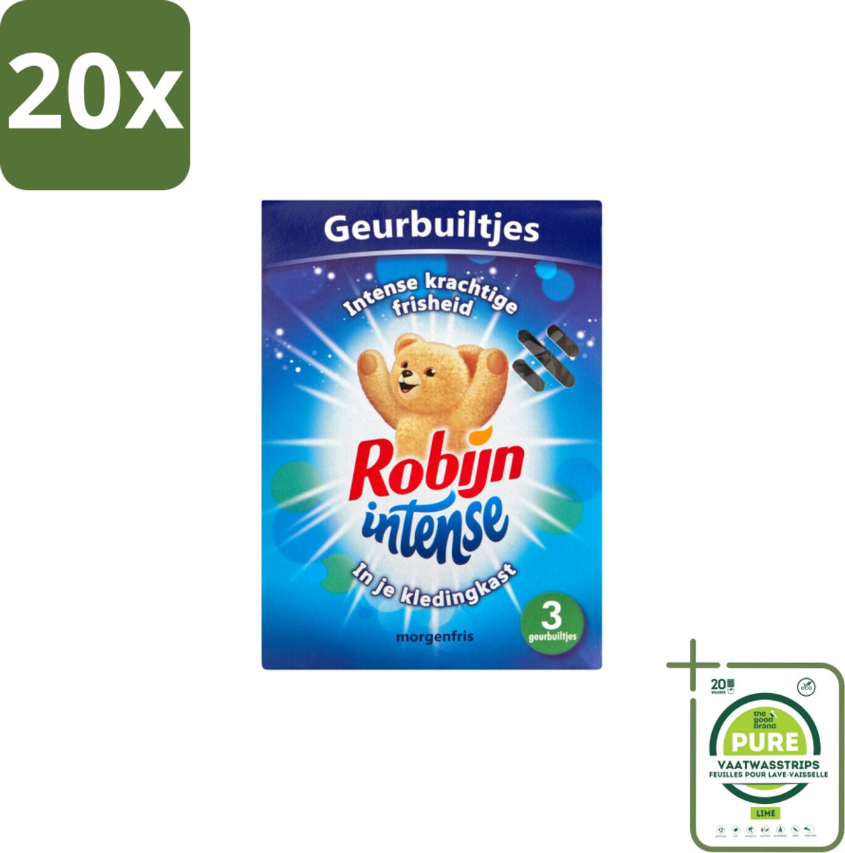 20 x Robijn Geurbuiltjes Intense 3 stuks per verpakking - Grootverpakking - Geur In Kleding - Frisheid In Kleding - Langdurige Geur - Geurbuiltjes - Kledingkast Geur
