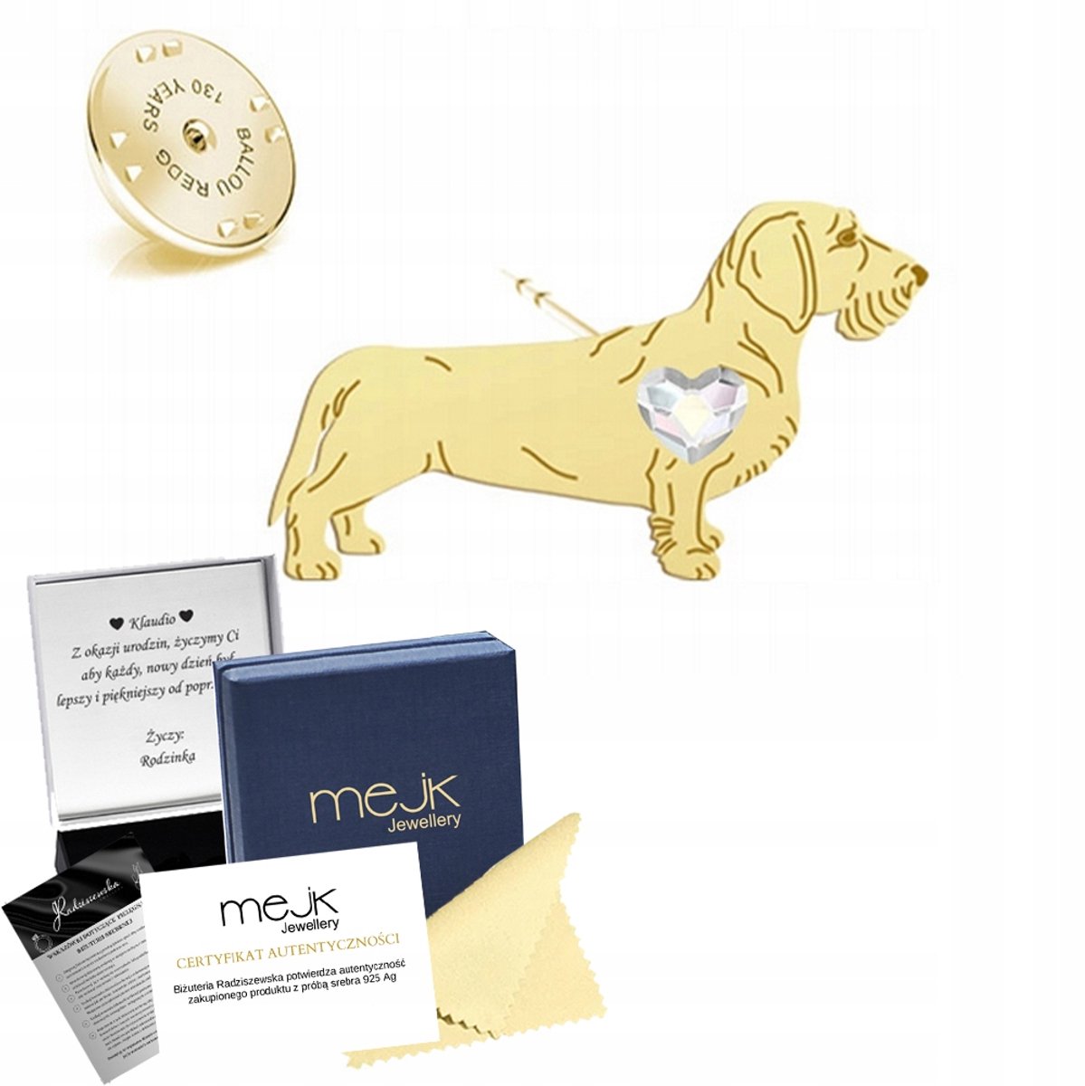 Gouden Pins met Ruwharige Dashond - 925 Zilver, 24k Goud