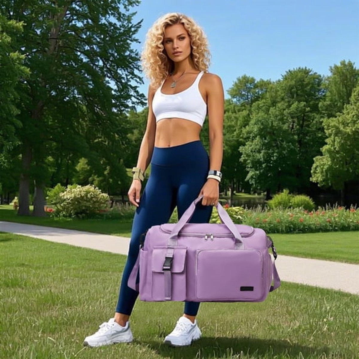 Ulisem - Sporttas Voor Dames - Grote Capaciteit - Lichtgewicht - Met Ventilerend Schuhvak - Waterafstotend - Weekendreistas, Geschikt Voor Fitness, Training, Reizen En Outdoor‑Activiteiten, Polyester Reistas Met Meerdere Opbergvakken - Paars