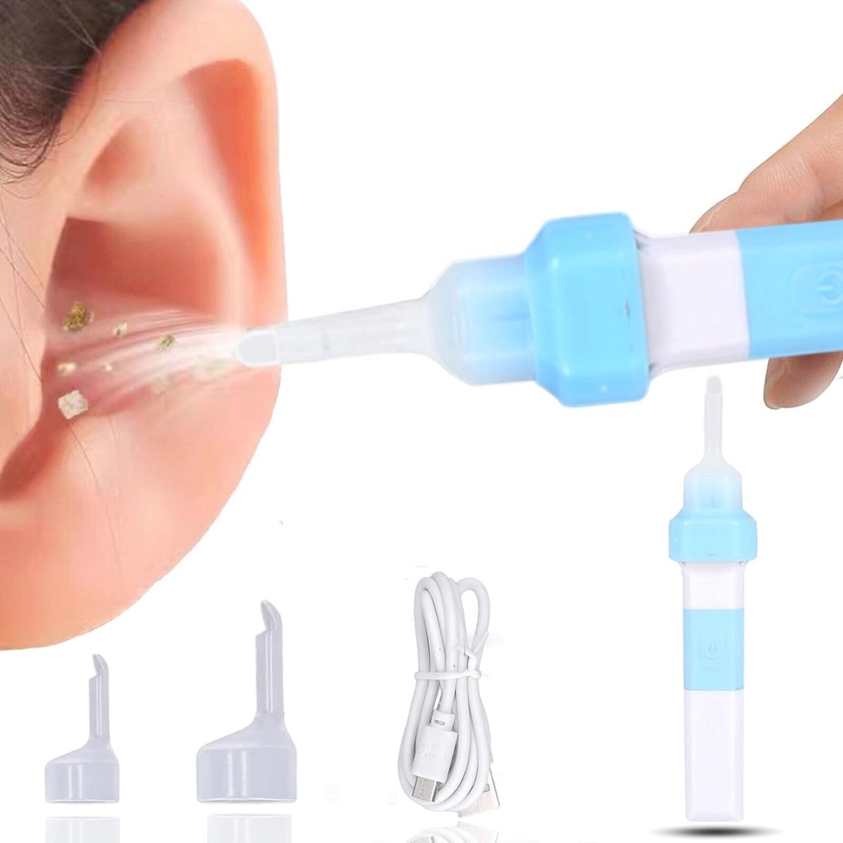 Oorreiniger – Hoge Zuigkracht – Elektrische Silicone Oorstofzuiger met Licht en 2 Zachte Opzetstukken – USB-oplaadkabel – voor Baby, Volwassene