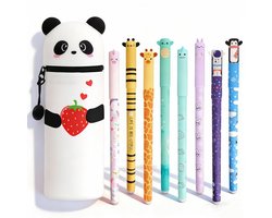 casalora - Uitwisbare pennen 8 kleuren - Gelpennen met siliconen etui - Panda Pennenzak - 0,6 mm Cartoon Patroon Dierenpen voor Schoolspullen van Kinderen of Kantoorbenodigdheden voor Volwassenen - Cadeauset - Niet geschikt voor legami vulling