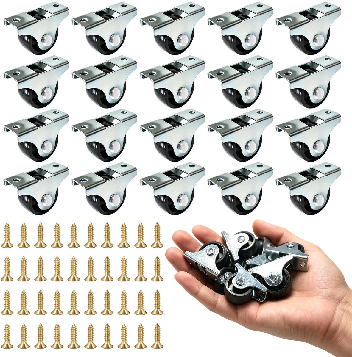 Mini meubelwielen 25mm - 20 stuks - Zwenkwielen voor meubels, kastjes en meubels met wielen