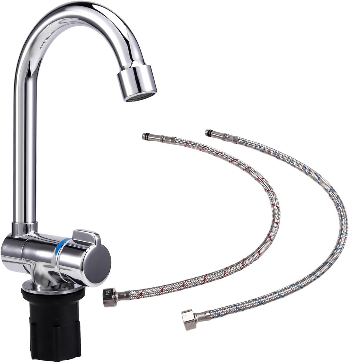 Folding Keuken Mengkraan met 360 Graden Draaifunctie, Enkelvoudige Lever voor Koud en Warm Water, Duurzame Koper Kraan voor RV, Boten en Kleine Ruimtes