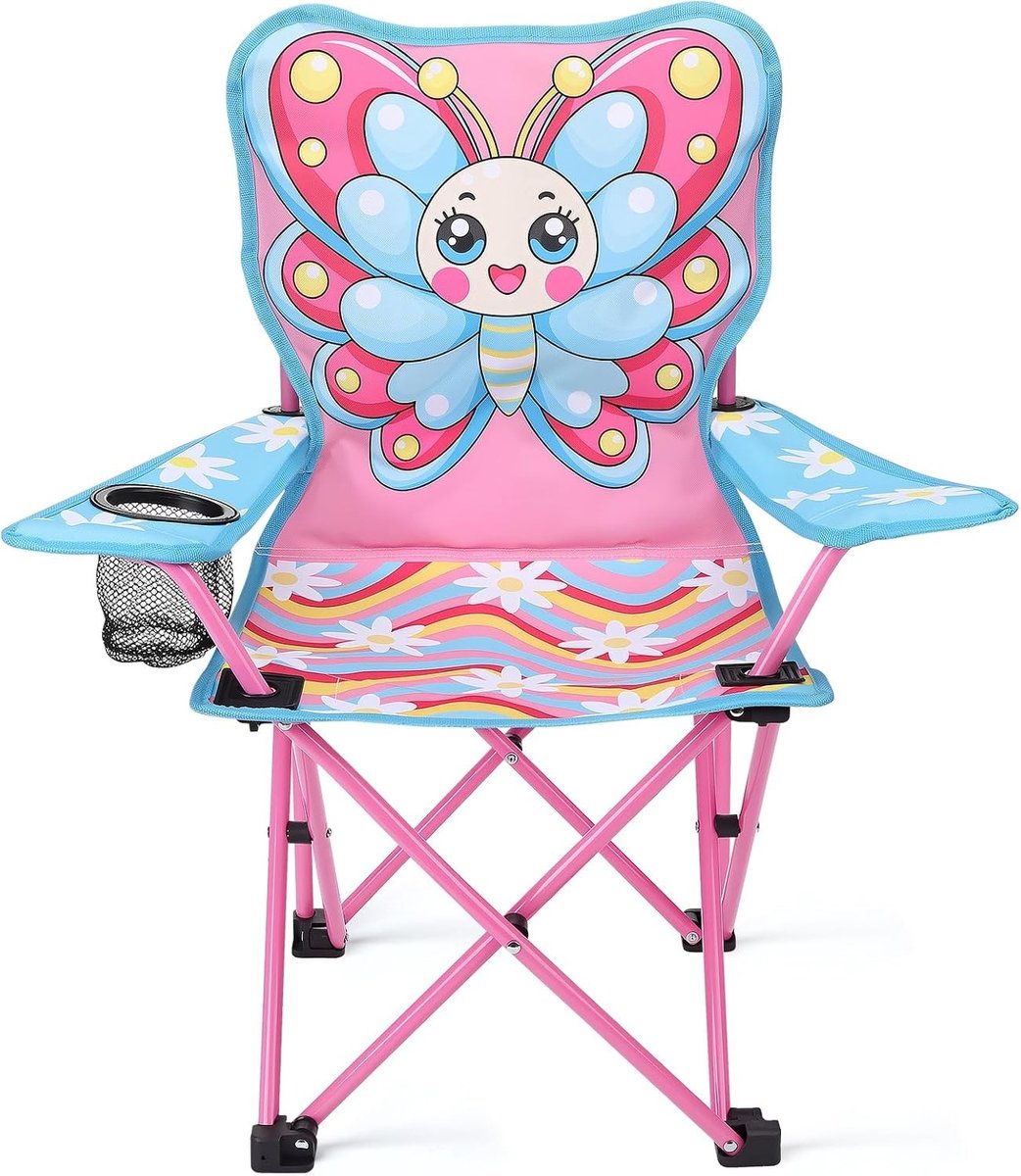 Opvouwbare Kinderstoel in Roze met Vlinders, Perfect voor Strand, Tuin en Kamperen, Comfortabel en Lichtgewicht