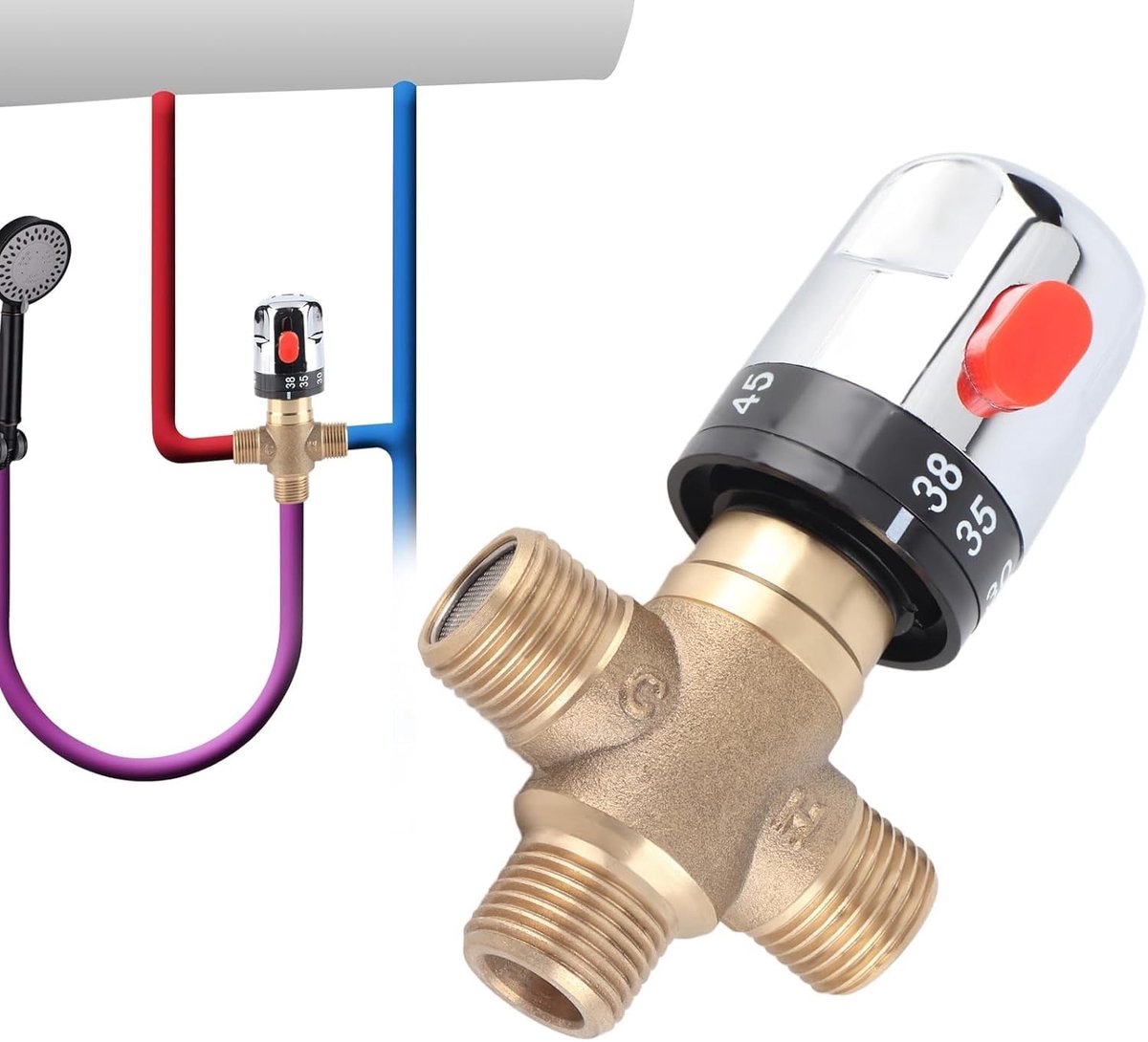 Elzusha - Messing Thermostatische Mengklep met Veiligheidsschakelaar