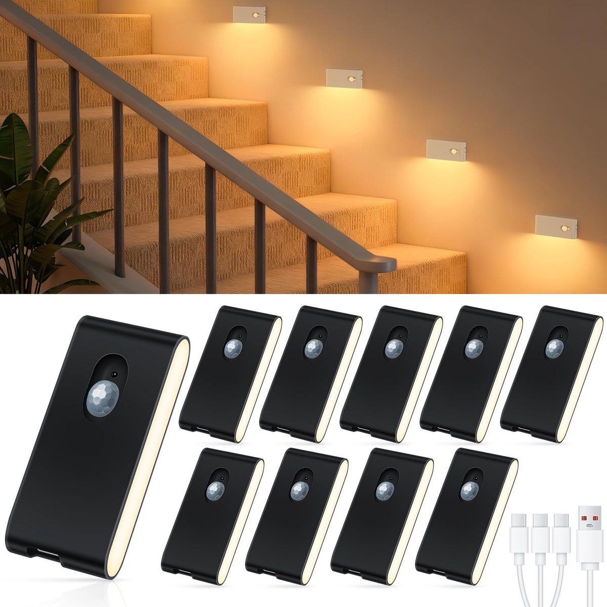 Elzusha - Draadloze Bewegingssensor Trapverlichting met Oplaadbare LED