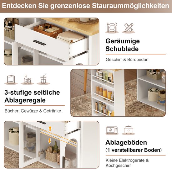 OKWISH Keuken Eiland - 360° Draaibare Tafelplaat - Opbergruimte Met Lade En Planken - Voor Keuken En Kleine Ruimtes - MDF Wit van okwish — afbeelding 4