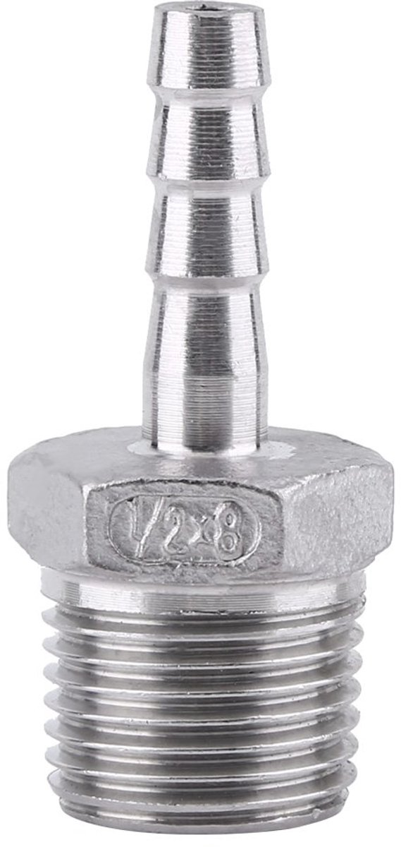 Elzusha - SS304 Buitendraad Pijp Fitting Barb Slang Staart Connector Rvs (1/2" x8mm)