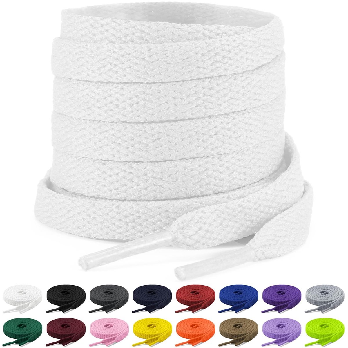 Elzusha - Set van 2 Platte Veters, 8 mm Breed, Wit