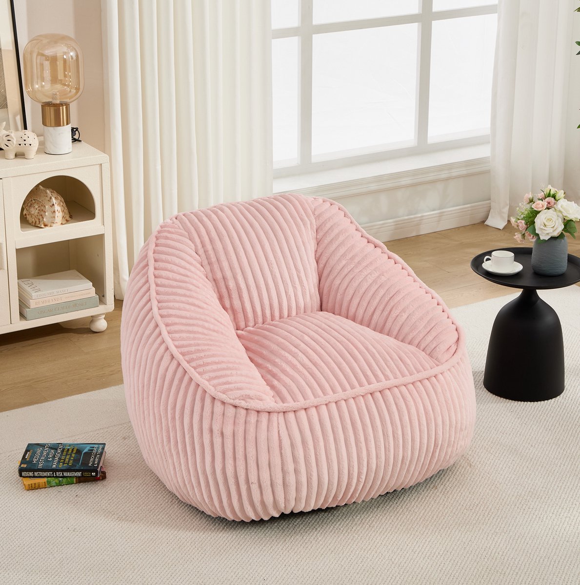 COVREO Zitzak 46 x 43 x 29 cm roze chenille - met rugleuning - traagschuim vulling - voor binnen