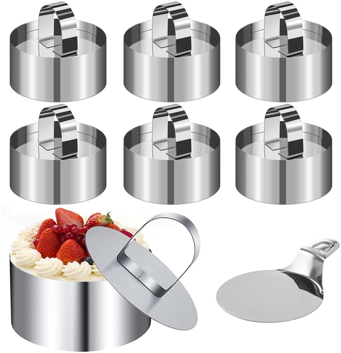 Elzusha - Set van 6 RVS Dessertringen met Deksel en Lifter voor Bakkerijen