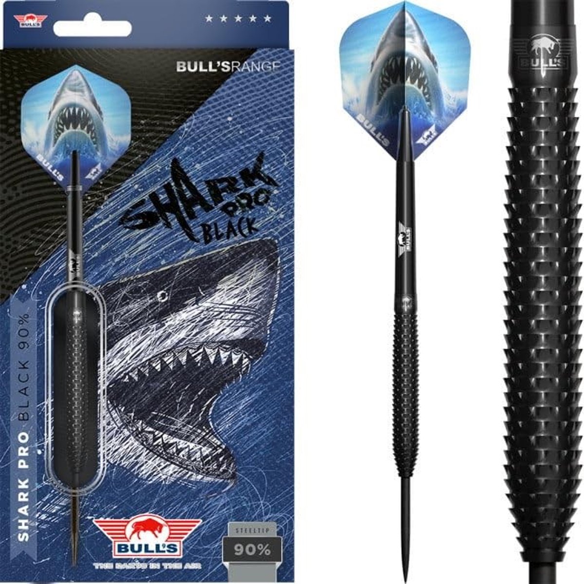 Elzusha- Dartpijlen 90% Wolfraam - Bull's Shark Pro Black - Steeldart - Precisie - Controle - Unieke Grip - Steeldarts