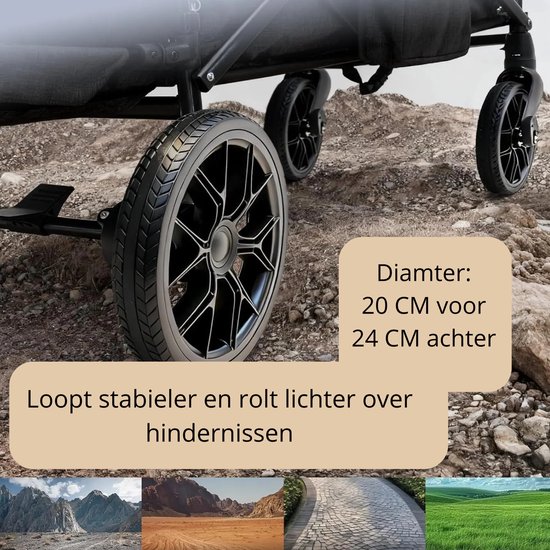 Solayne Bolderkar - Opvouwbaar - Bolderwagen - Kinderwagen - Verstelbare hendel - Waterproef - Met dak - tot 150 KG - Zwart — afbeelding 4