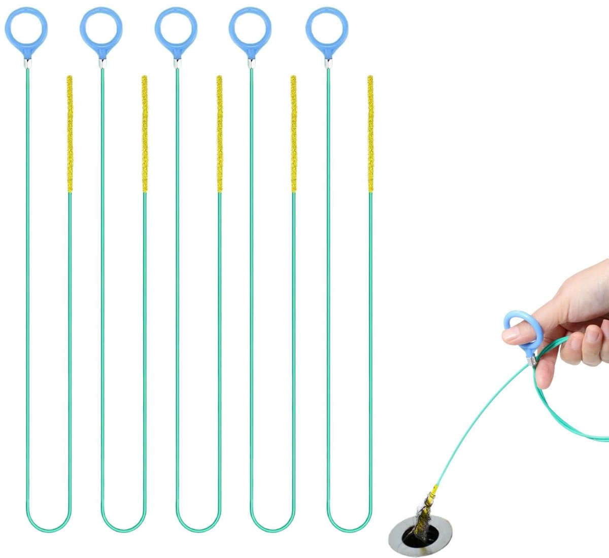 Elzusha - Set van 5 Herbruikbare Afvoer Hoses voor Efficiente Ontstopping