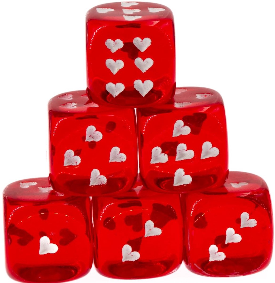 Elzusha - Dobbelstenen Set in Rood met Witte Harten - 6 Stuks