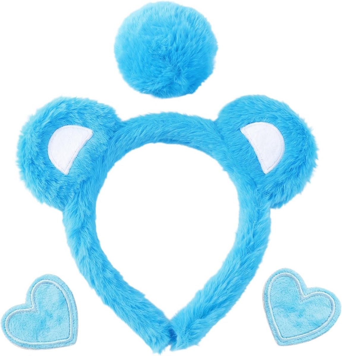 Pluche Oren Hoofdband Set met Staart en Hart Speld, Kostuumaccessoires voor Volwassenen, Cosplay Feestjes en Themapartijen, Blauw