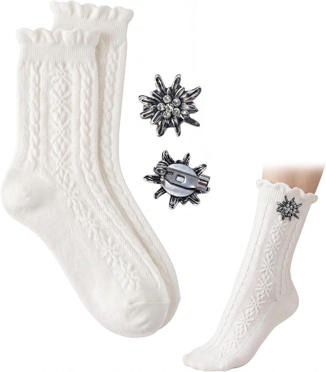 Oktoberfest-sokken met edelweiss pin voor dames en heren, ideaal voor volksfeesten, kostuums en bierfestivals, perfect voor een feestelijke uitstraling