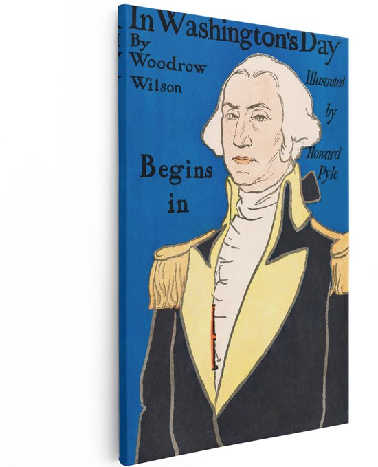 Artaza Canvas Schilderij George Washington - 100x150 cm - Groot - Wanddecoratie Vintage Portret - Muurdecoratie Howard Pyle - Decoratie Amerika