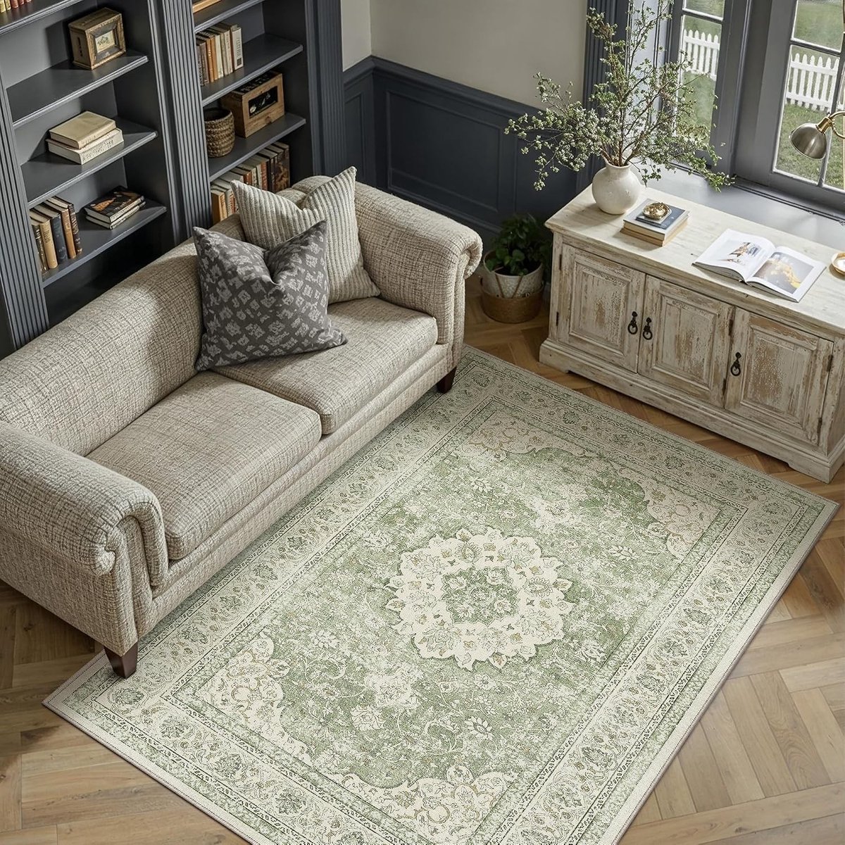 Vintage Wasbare Tapijt 120x170 cm voor de Woonkamer in Groen - Duurzaam, Stijlvol en Comfortabel