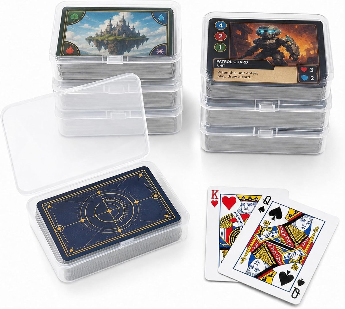 Set van 6 Heldere Plastic Kaartendozen met Drukknoopsluiting voor Speelkaarten, Handelskaarten en Accessoires
