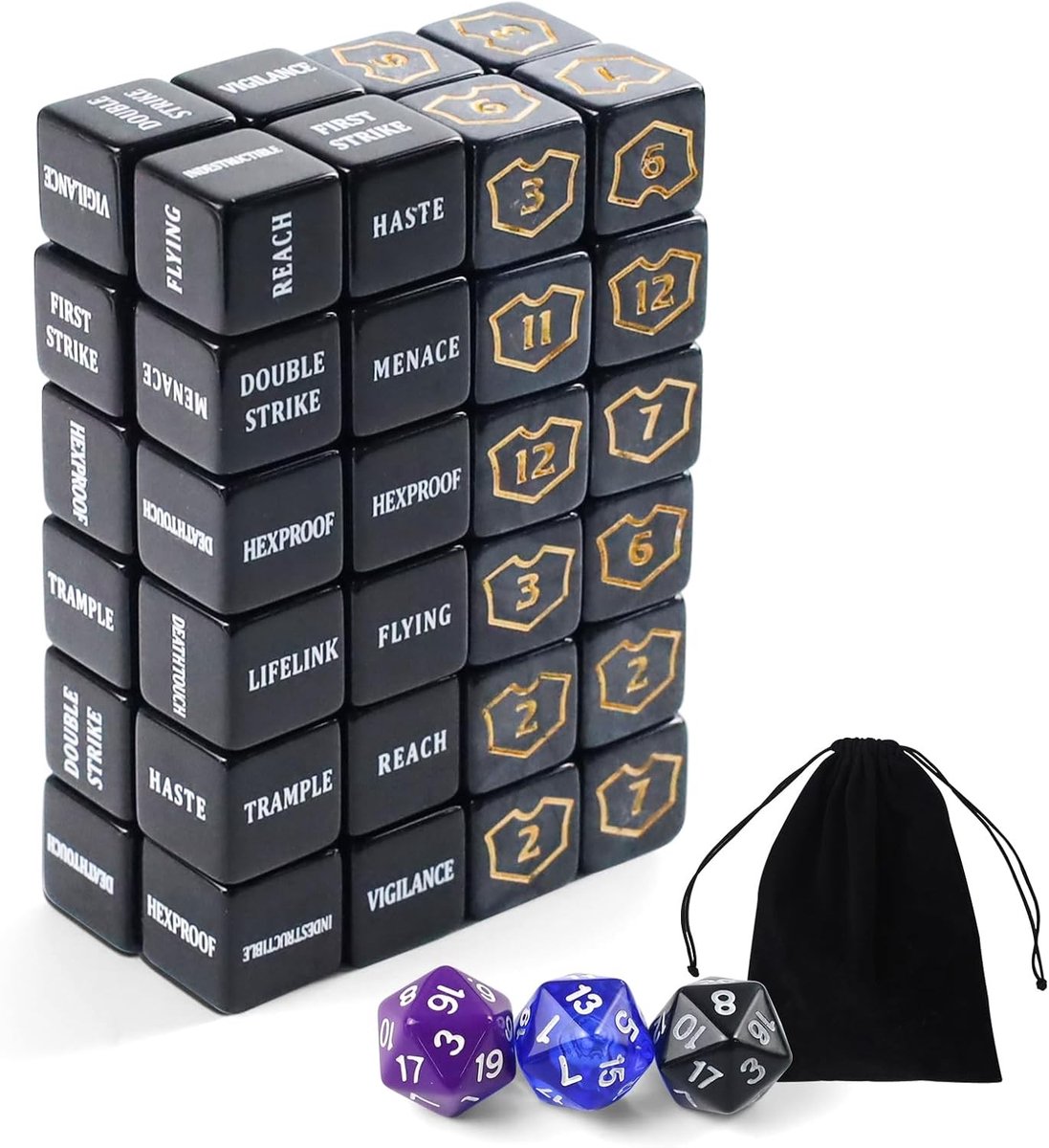 51-delige dobbelstenen set voor kaartspellen, inclusief D20 dobbelstenen, levensteller en counters met zwarte tas