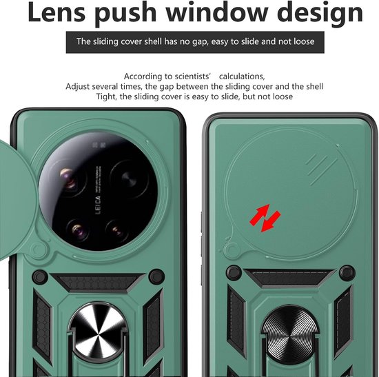 Beschermende Hoes voor Xiaomi 17 Ultra 5G met Schuiflens en Draaibare Stand + 2 Stuks Tempered Glass, Schokbestendig en Militaire Kwaliteit Groene Hard Shell Cover — afbeelding 5
