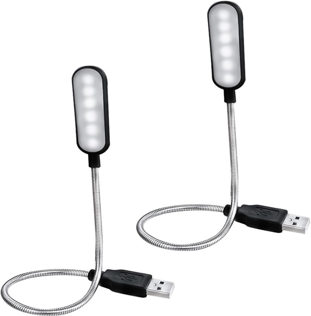 2 stuks Flexibele USB LED-lamp – Dimbare USB-lamp – Flexibele USB-lamp met 6 LED en Zwanenhals – Computer- en Leesverlichting – Zacht USB-licht voor PC, Mac, Powerbank, TV USB – Laag Stroomverbruik
